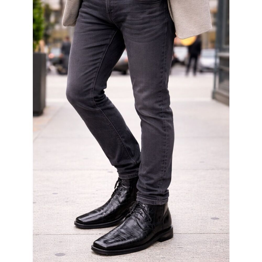 Hudson Croc Embossed Leather Lace Up Chukka Boots